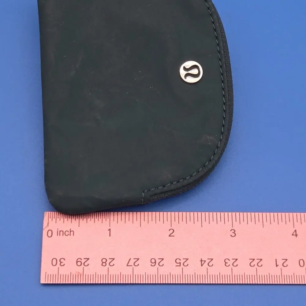 Lululemon Dual Pouch Wristlet Green Beige Gold Hardware Keychain Wallet